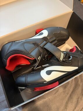 Peloton Kids Black, White and Red Cycling Sneakers